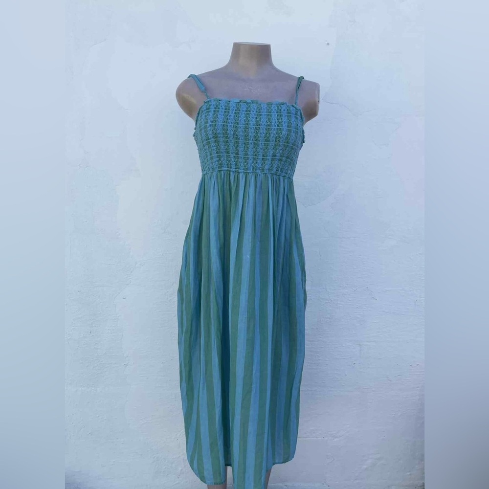 Anthropologie Teal Striped Midi Dress